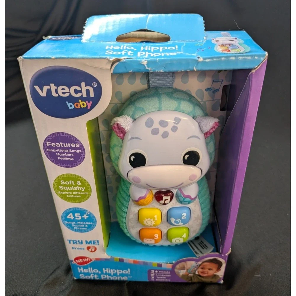 VTech Baby Hello Hippo Soft Phone Talks Sings Lights Soft Squishy 45+ Songs